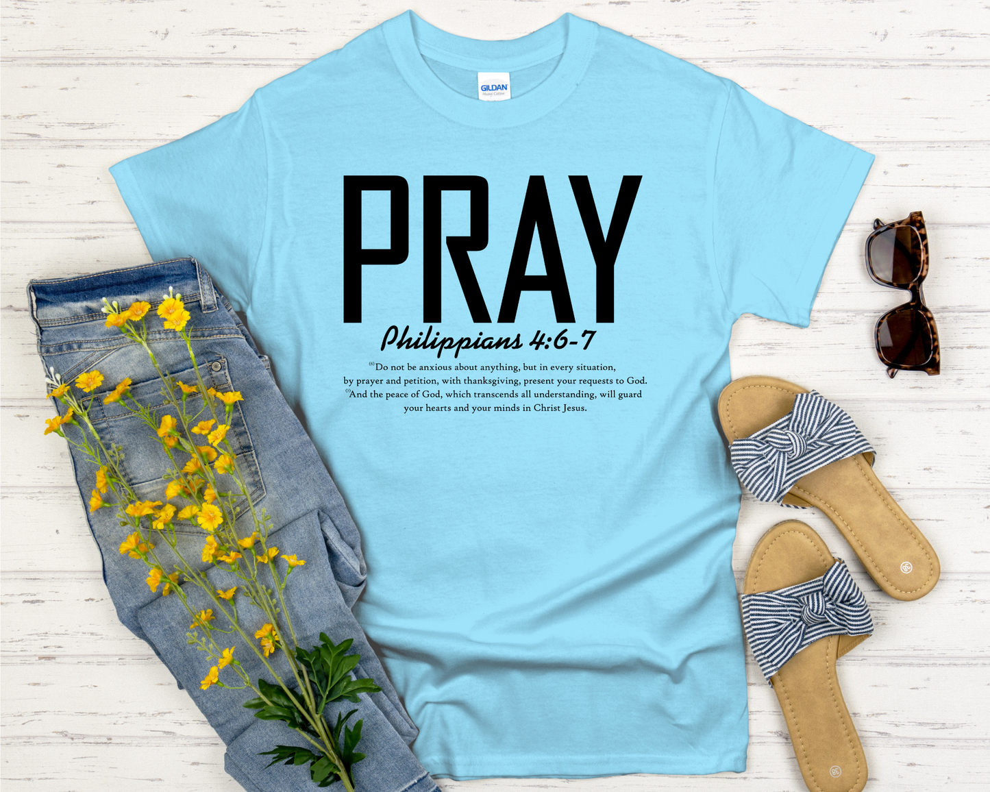 Pray | Philippians 4:6-7 Bible Verse Signature Softstyle Short-Sleeve T-Shirt
