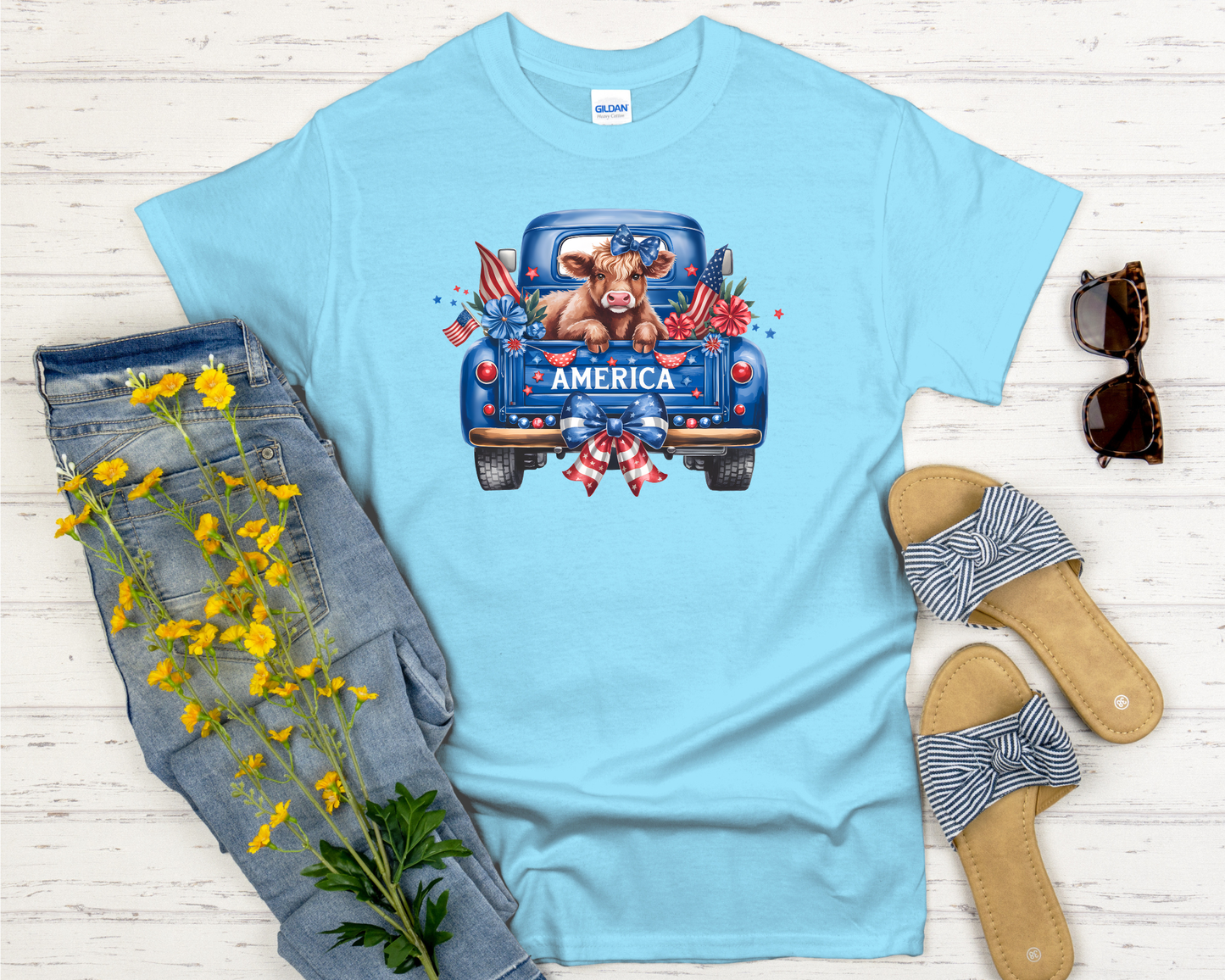 America Highland Cow Signature Softstyle Short-Sleeve T-Shirt