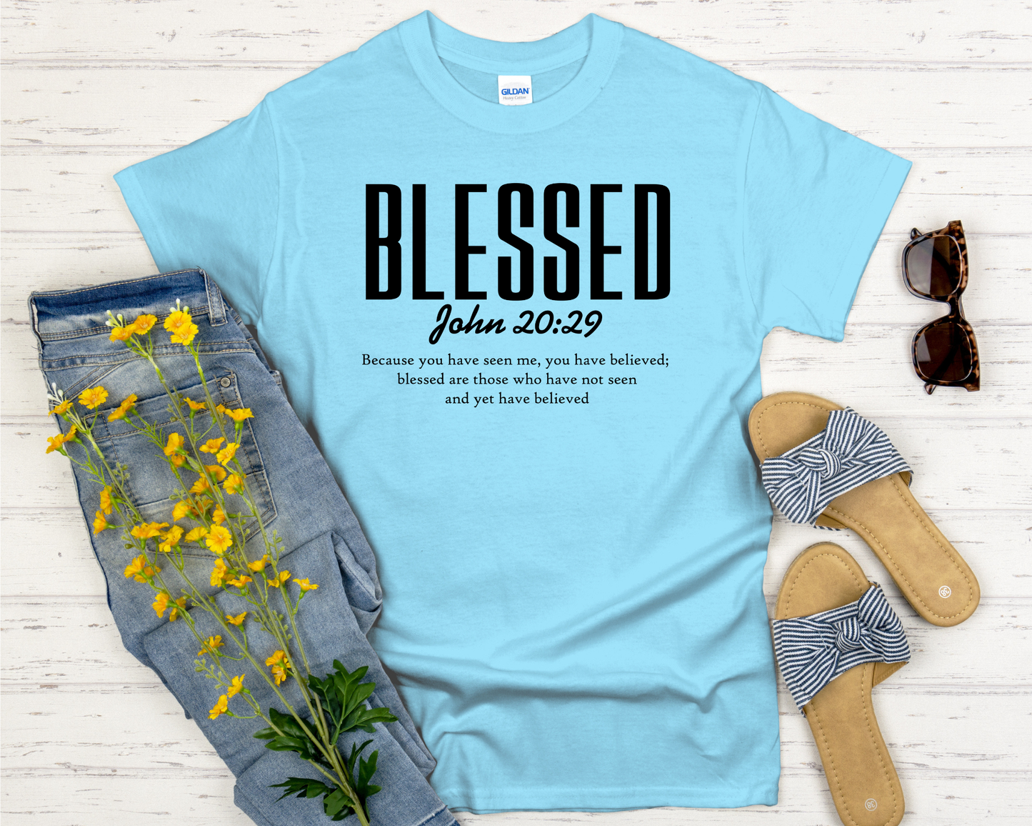 Blessed | John 20:29 Bible Verse Signature Softstyle Short-Sleeve T-Shirt