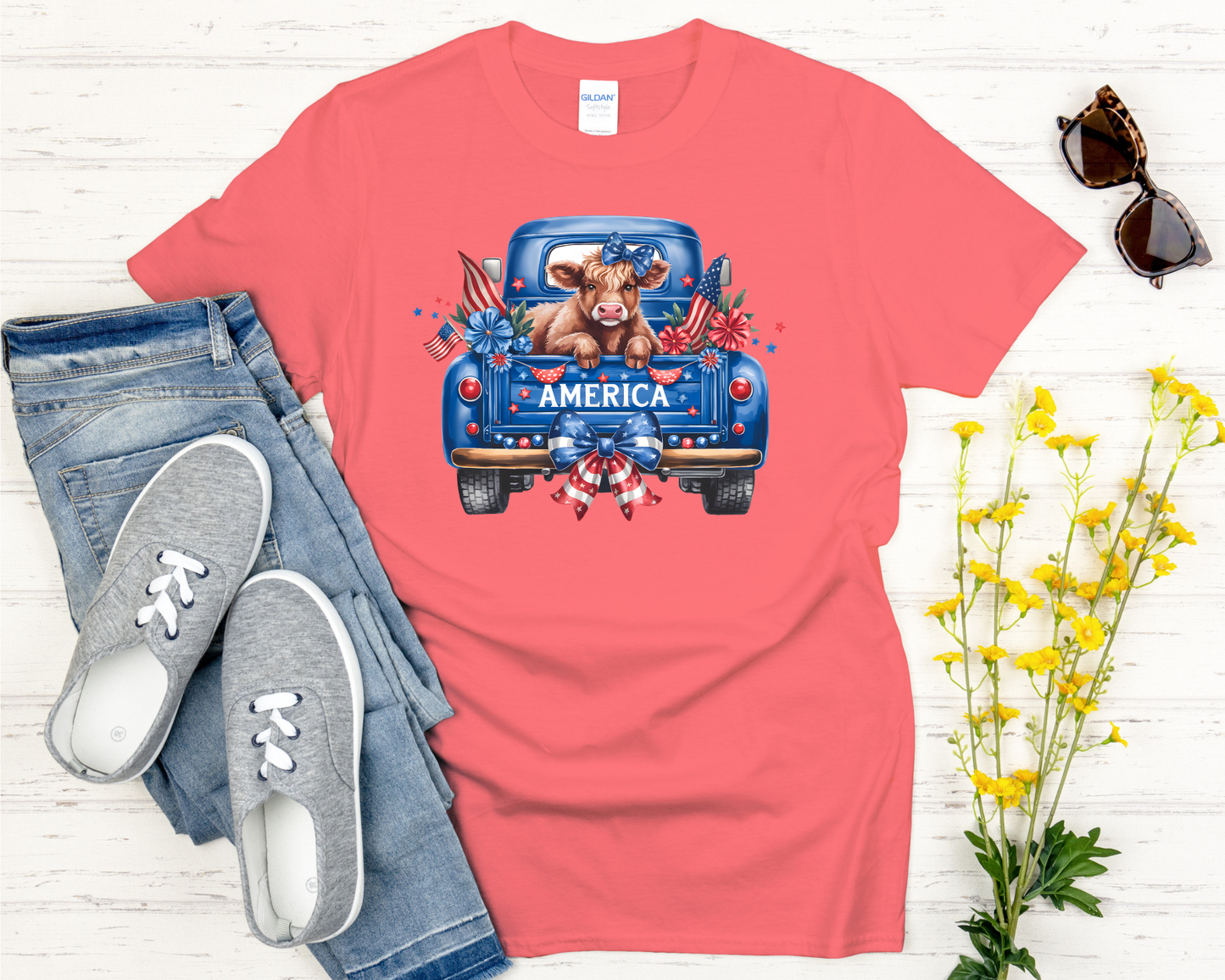 America Highland Cow Signature Softstyle Short-Sleeve T-Shirt