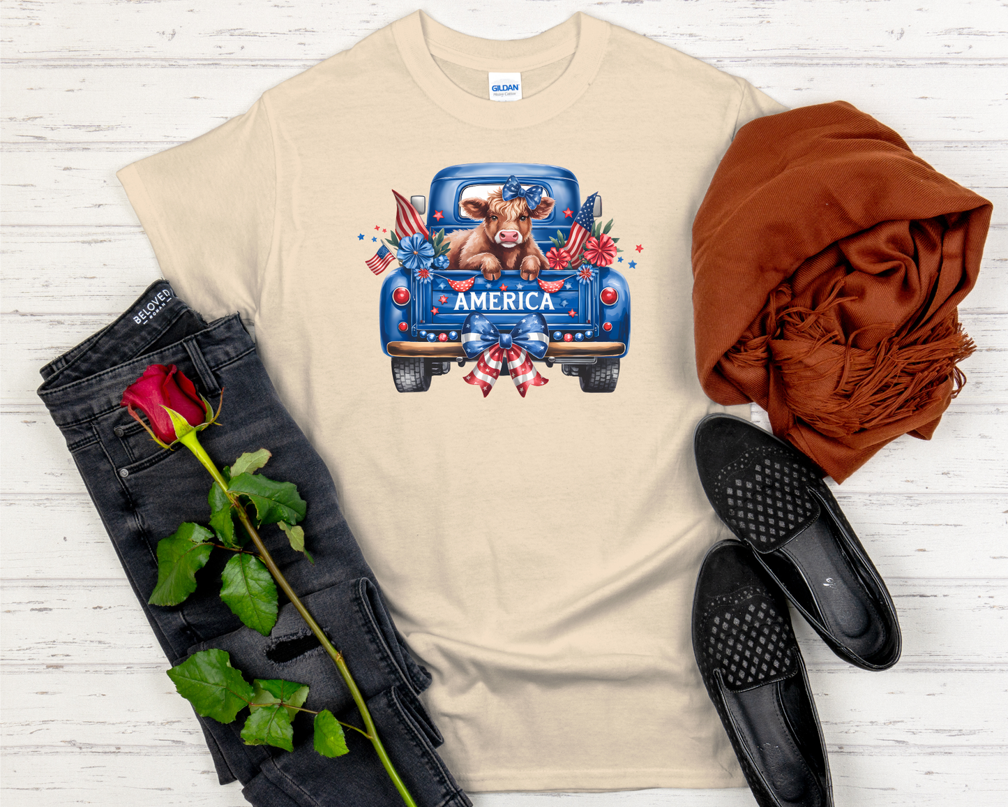 America Highland Cow Signature Softstyle Short-Sleeve T-Shirt