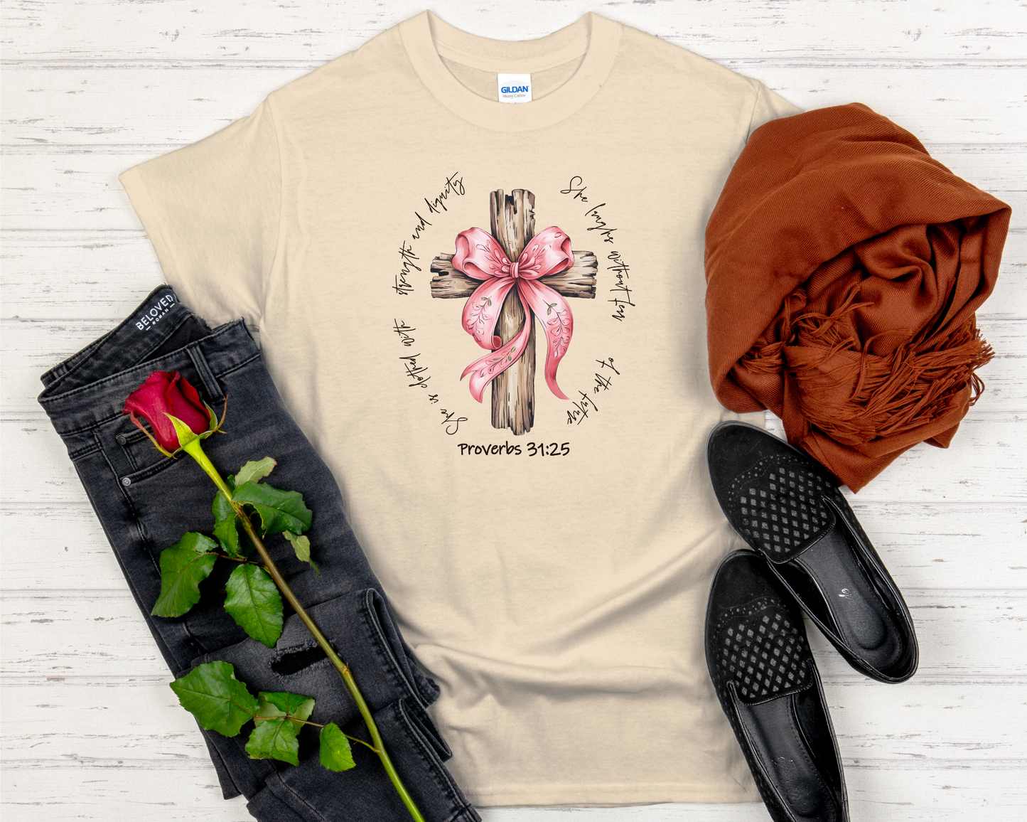 Proverbs 31:25 Bible Verse Signature Softstyle Short-Sleeve T-Shirt