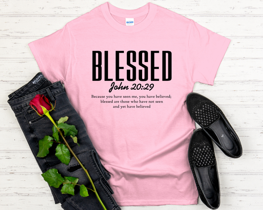 Blessed | John 20:29 Bible Verse Signature Softstyle Short-Sleeve T-Shirt