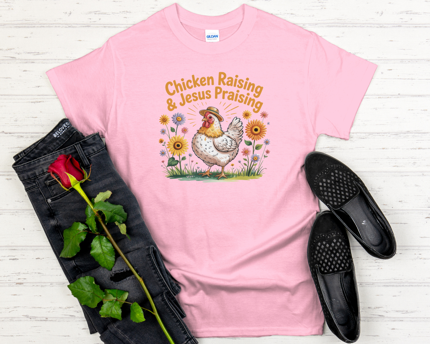 Chicken Raising, Jesus Praising Signature Softstyle Short-Sleeve T-Shirt