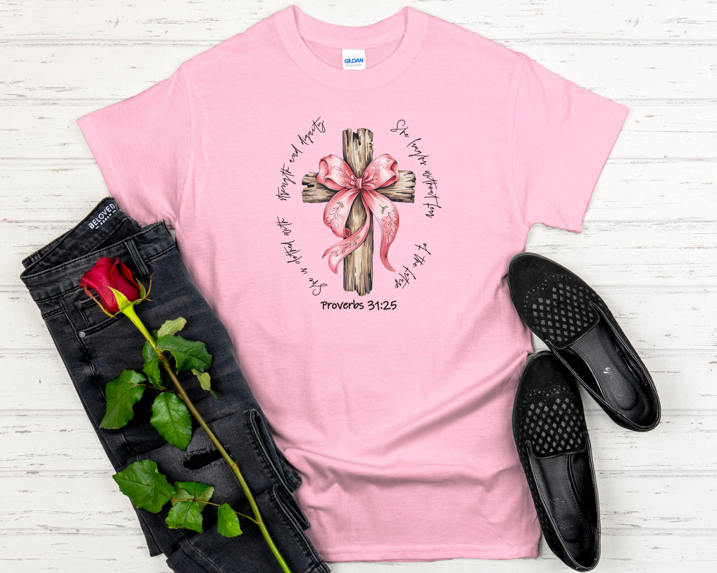 Proverbs 31:25 Bible Verse Signature Softstyle Short-Sleeve T-Shirt