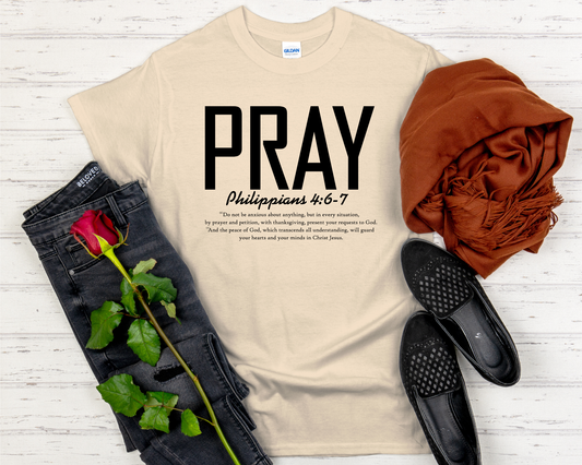Pray | Philippians 4:6-7 Bible Verse Signature Softstyle Short-Sleeve T-Shirt