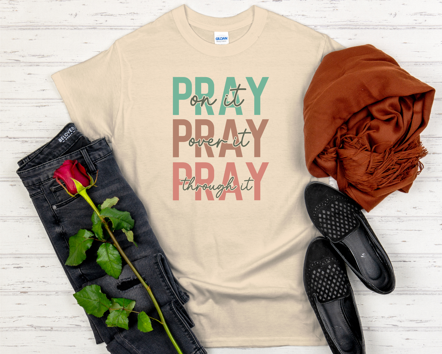 Pray on it, Pray over it, Pray through it Signature Softstyle Short-Sleeve T-Shirt