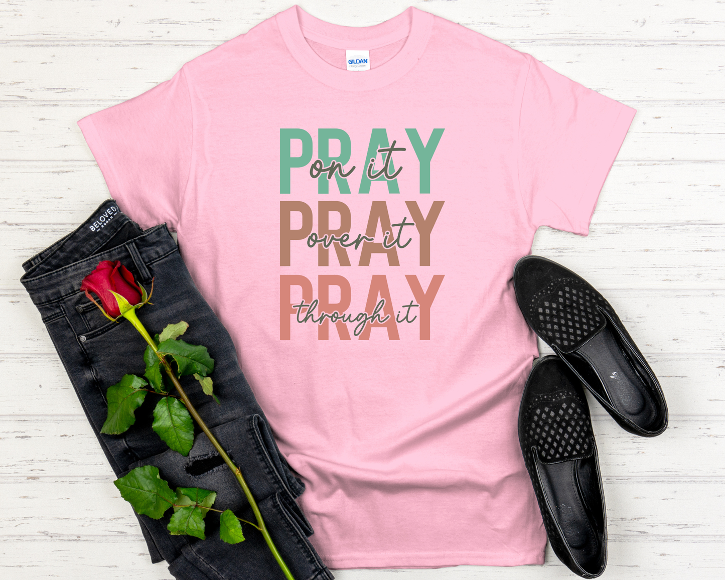 Pray on it, Pray over it, Pray through it Signature Softstyle Short-Sleeve T-Shirt