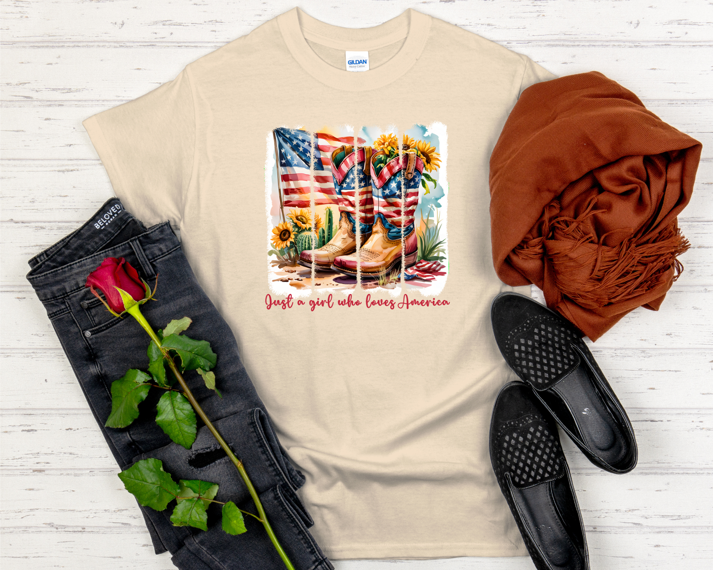 Just a Girl Who Loves America Signature Softstyle Short-Sleeve T-Shirt