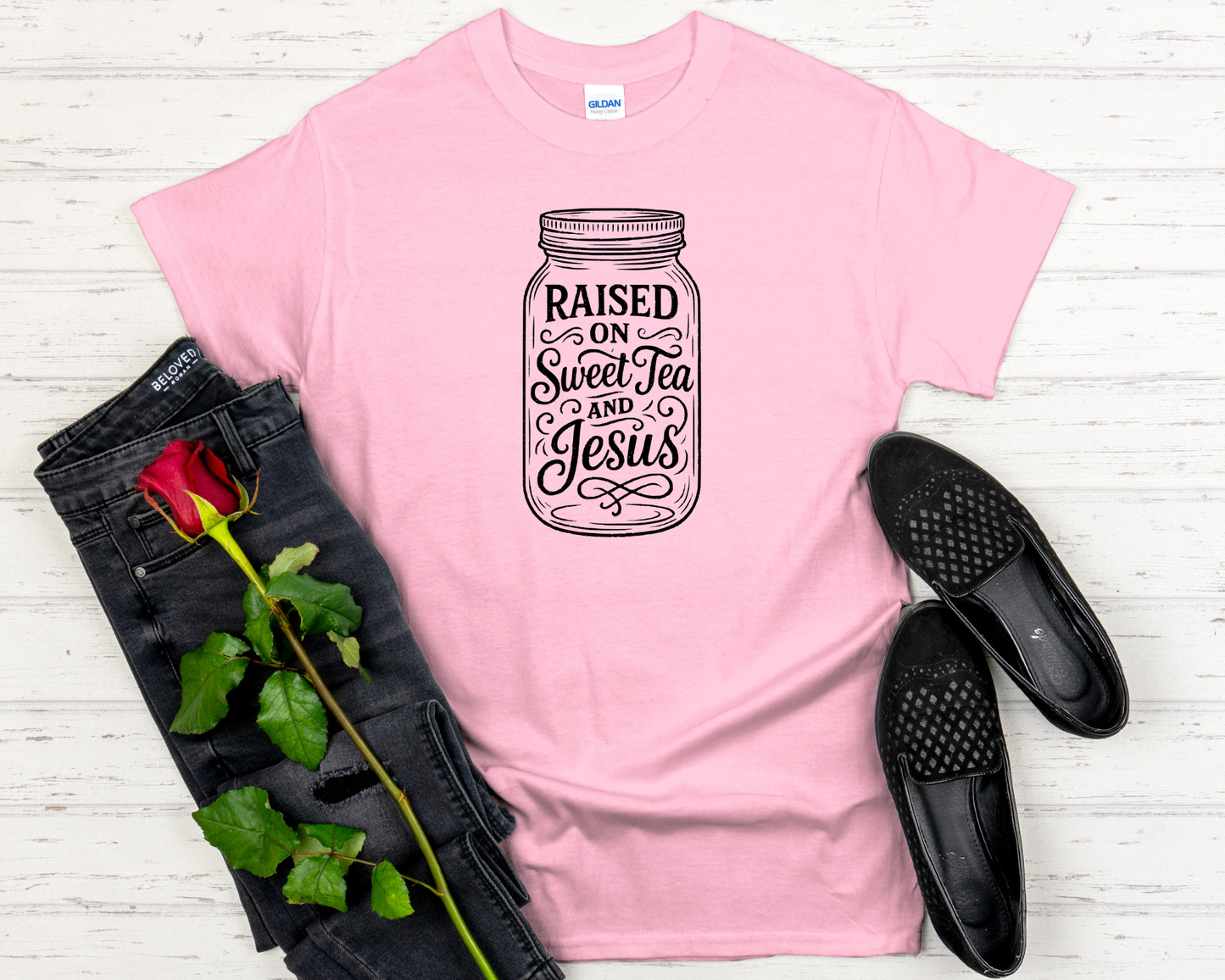 Raised on Sweet Tea and Jesus Signature Softstyle Short-Sleeve T-Shirt