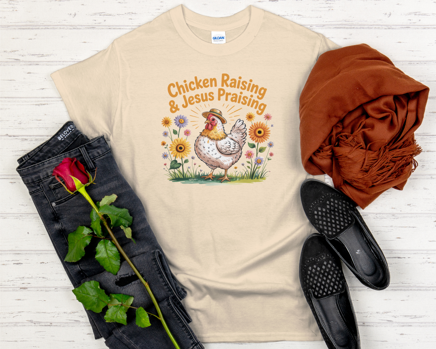 Chicken Raising, Jesus Praising Signature Softstyle Short-Sleeve T-Shirt