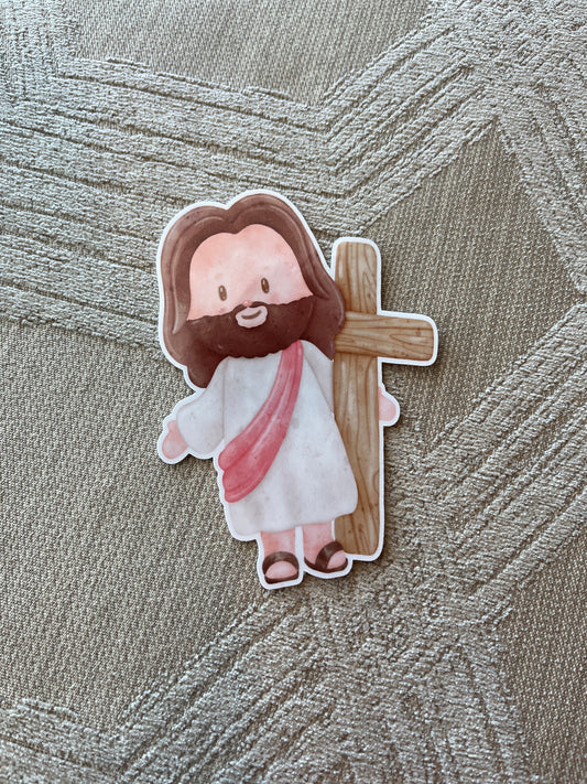 Mini Jesus with a Cross Vinyl Sticker 3" x 4"