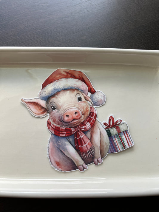 Christmas Pig Vinyl Sticker, 3"x4"