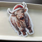 Christmas Highland Cow Vinyl Sticker, 3"x4"