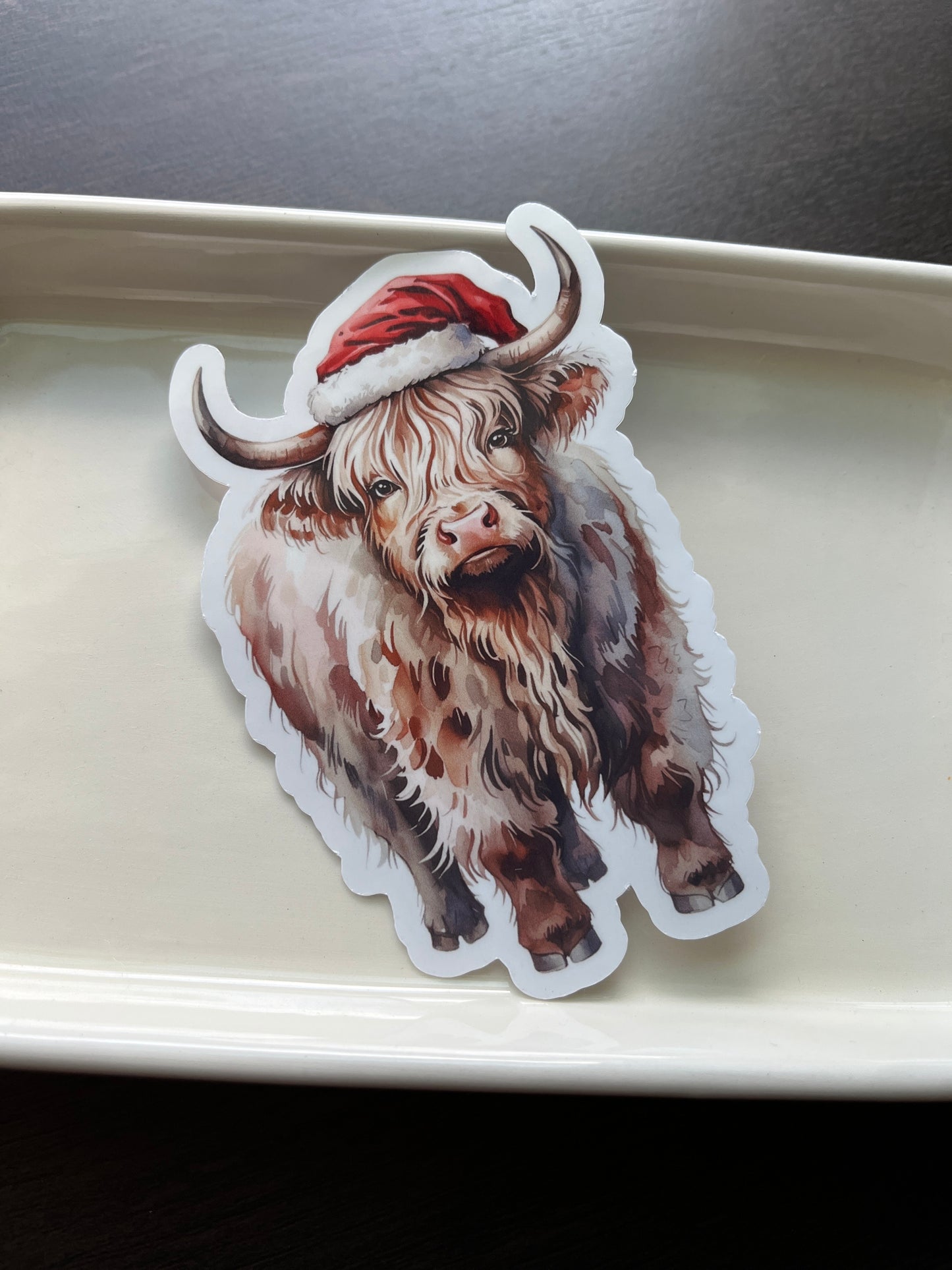 Christmas Highland Cow Vinyl Sticker, 3"x4"