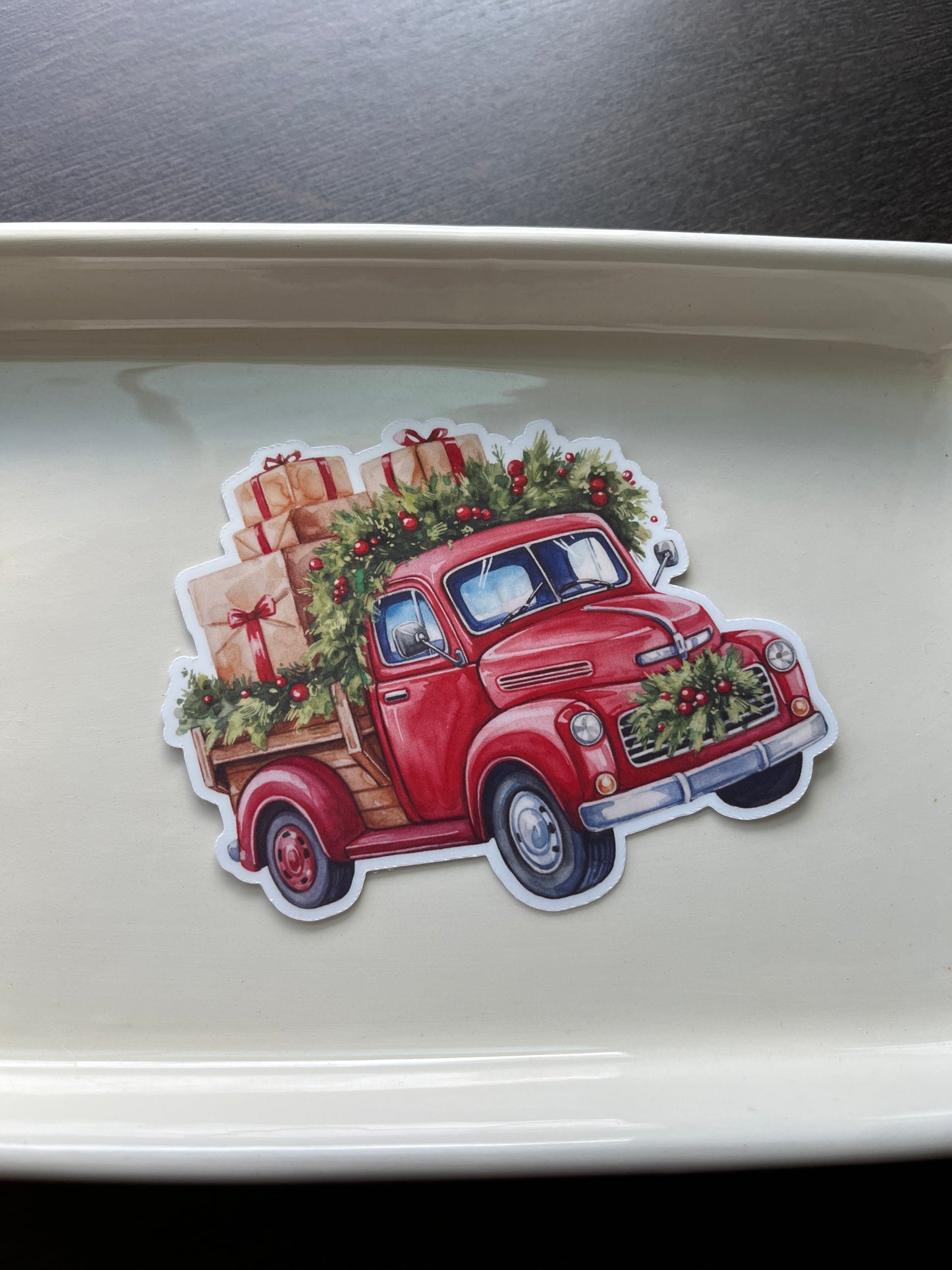 Vintage Christmas Truck Vinyl Sticker, 3"x4"
