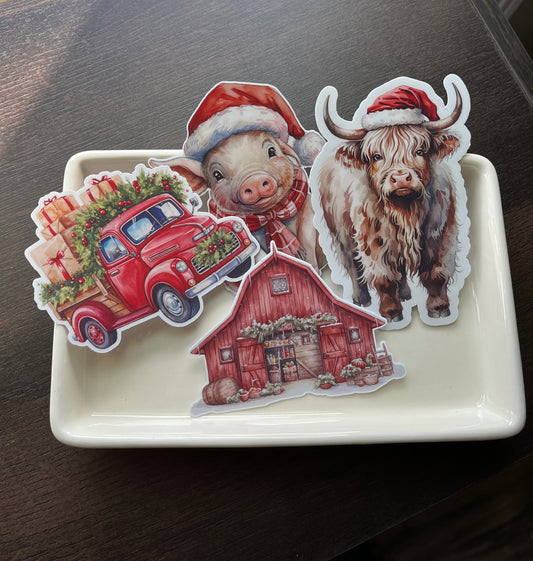 Christmas on the Farmhouse Vinyl Sticker Set, 3"x4"