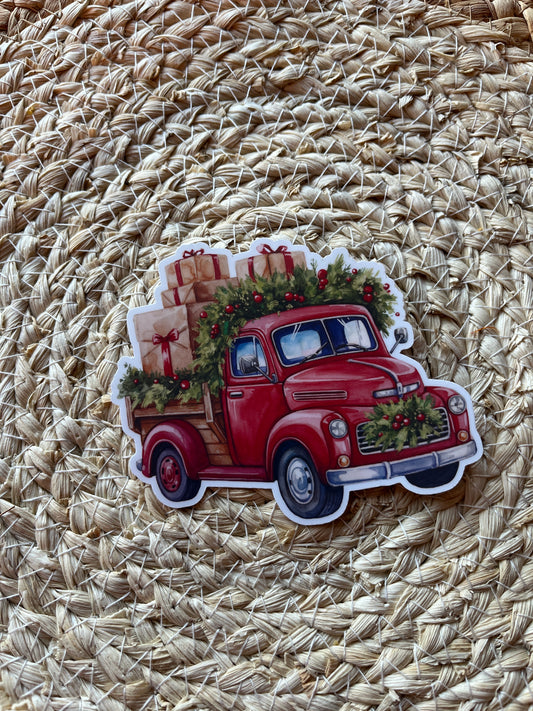 Vintage Christmas Truck Vinyl Sticker, 3"x4"