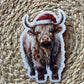 Christmas Highland Cow Vinyl Sticker, 3"x4"