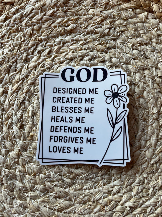 God Designed Me Vinyl Sticker, 3"x4"