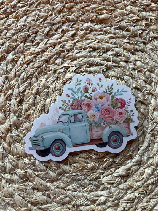 Vintage Floral Truck Vinyl Sticker Set, 3"x3"