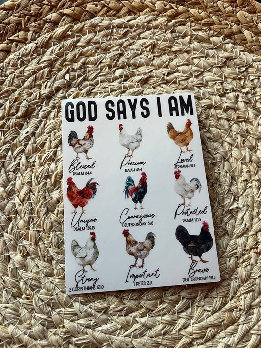 God Says I am Vinyl Sticker Set, 3"x3"