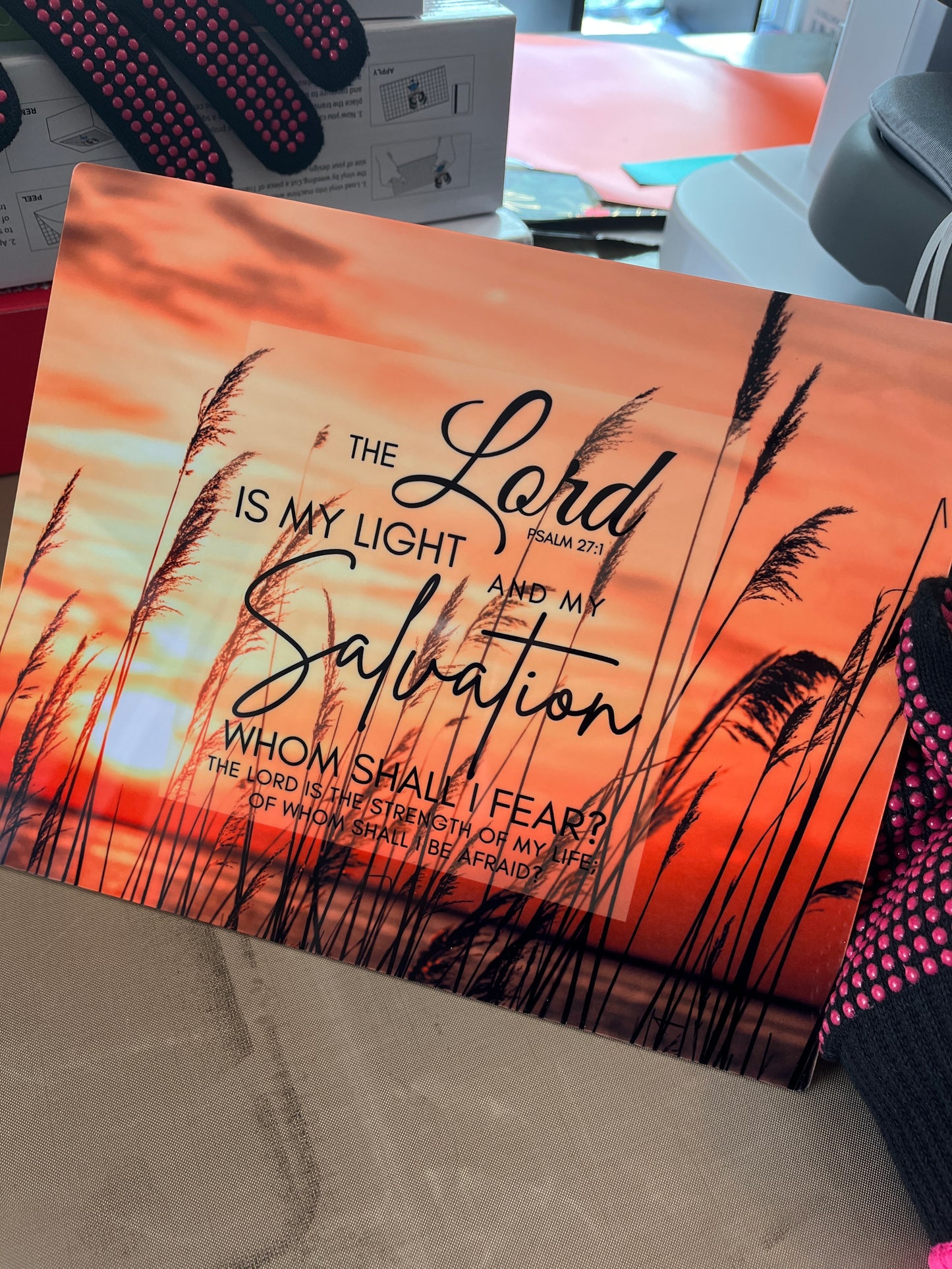 8x10 Chromaluxe Bible Verse Metal Print with Aluminum Shadow Mount – “The Lord Is My Light & My Salvation”