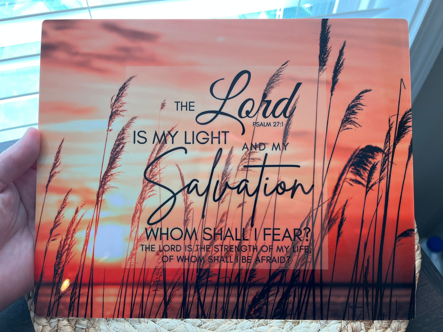 8x10 Chromaluxe Bible Verse Metal Print with Aluminum Shadow Mount – “The Lord Is My Light & My Salvation”