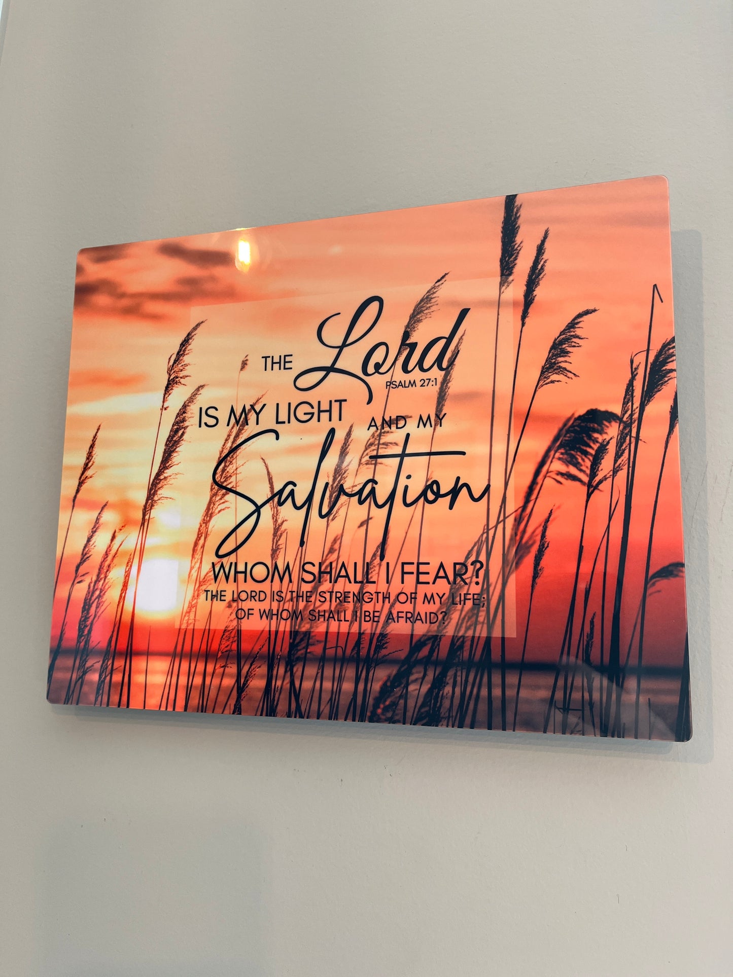 8x10 Chromaluxe Bible Verse Metal Print with Aluminum Shadow Mount – “The Lord Is My Light & My Salvation”