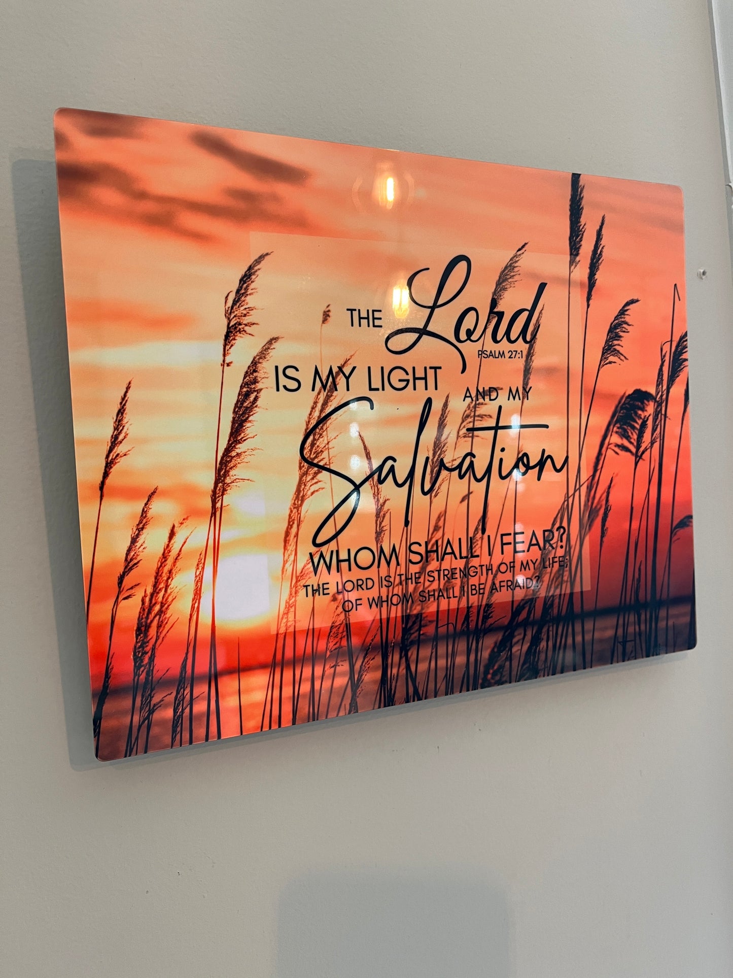 8x10 Chromaluxe Bible Verse Metal Print with Aluminum Shadow Mount – “The Lord Is My Light & My Salvation”