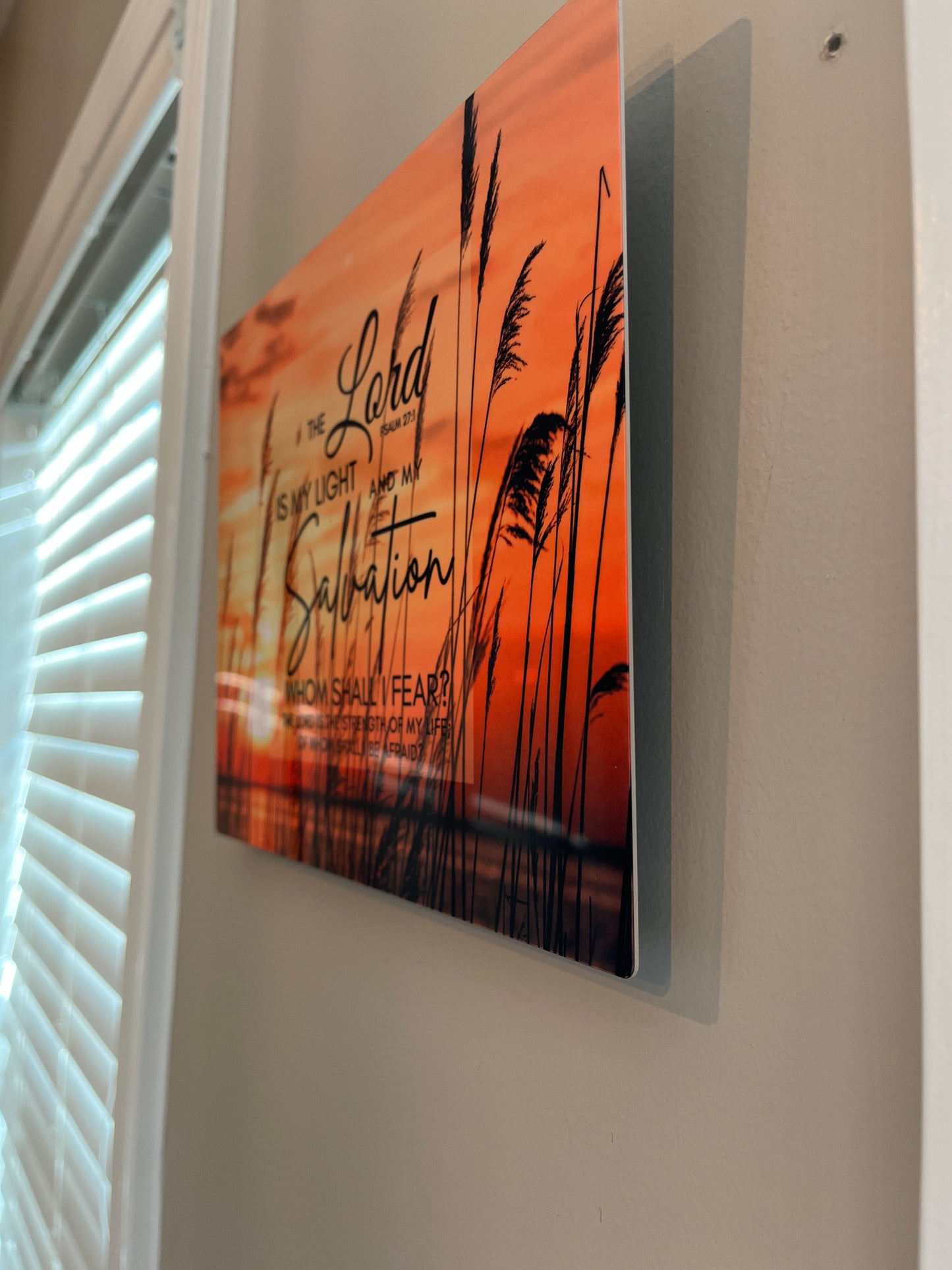 8x10 Chromaluxe Bible Verse Metal Print with Aluminum Shadow Mount – “The Lord Is My Light & My Salvation”