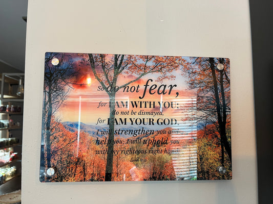Smoky Mountains Scripture Glass Wall Art – Isaiah 41:10 (8” x 12”) | With Standoff Mounts