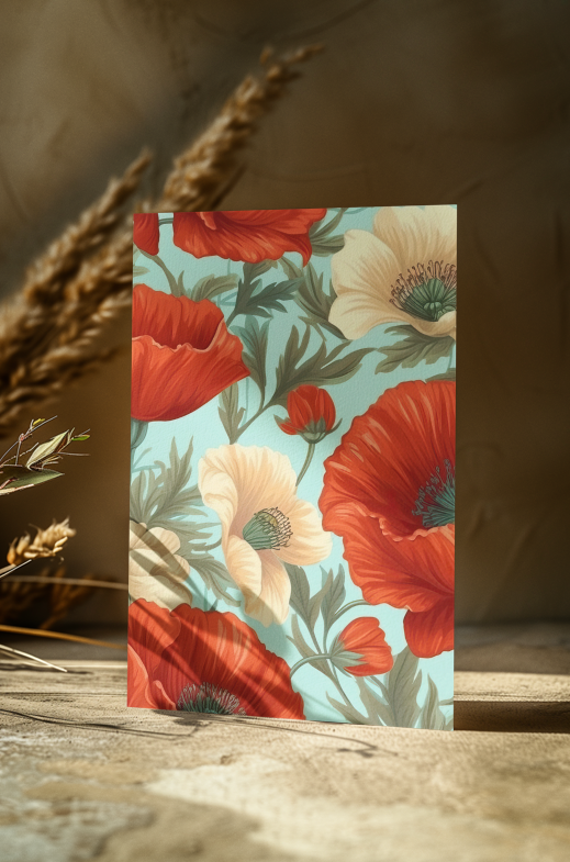 Red Floral Greeting Card Set