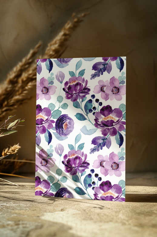 Purple Floral Greeting Card Set