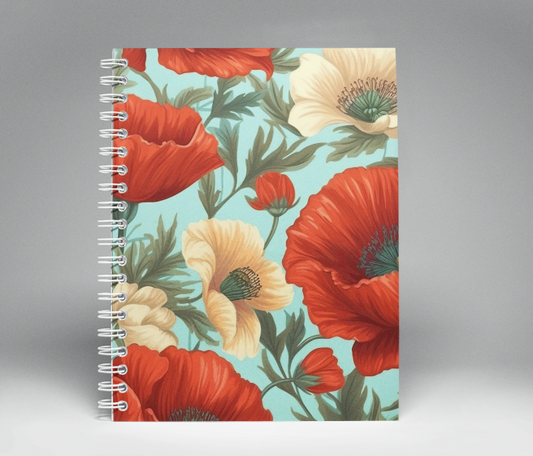 Red Floral Soft Cover Spiral Notebook 8.5" x 11"