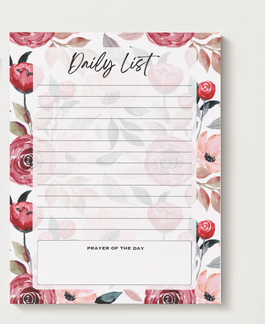 Rose Floral Daily List Notepad 6" x 7.75"