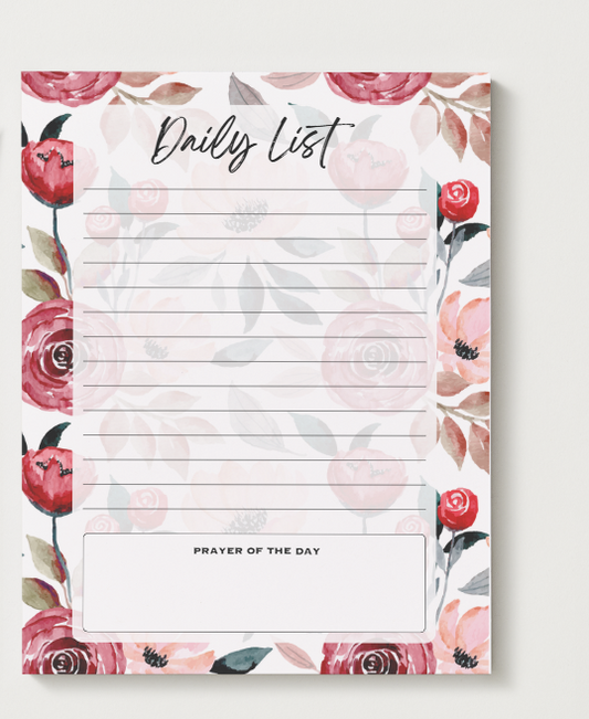 Rose Floral Daily List Notepad 6" x 7.75"