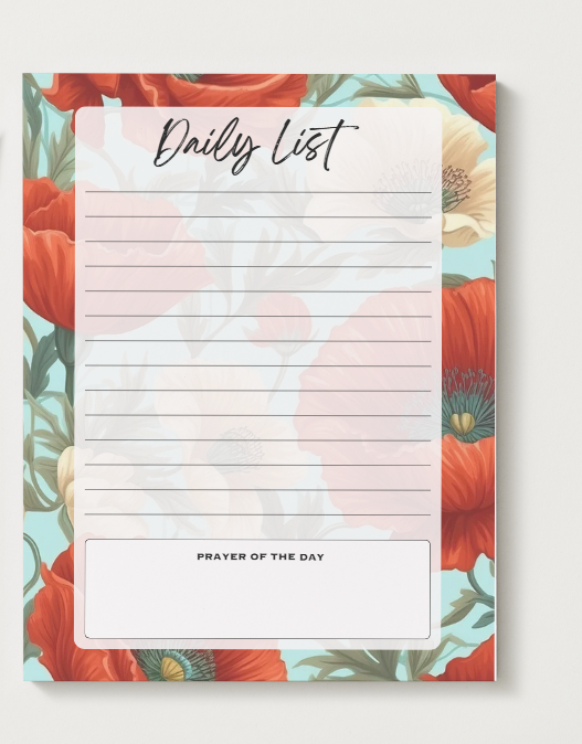 Red Floral Daily List Planner 6" x 7.75"