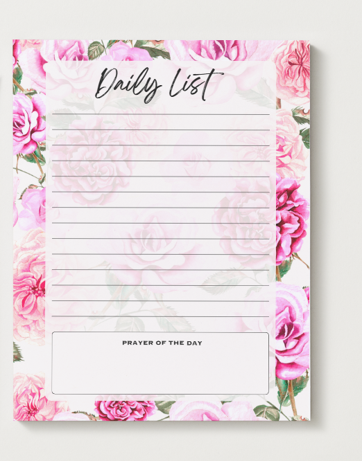 Pink Rose Daily List Notepad 6" x 7.75"