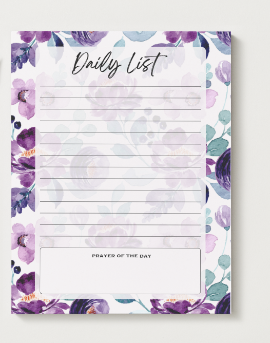 Purple Floral Daily List Notepad 6" x 7.75"
