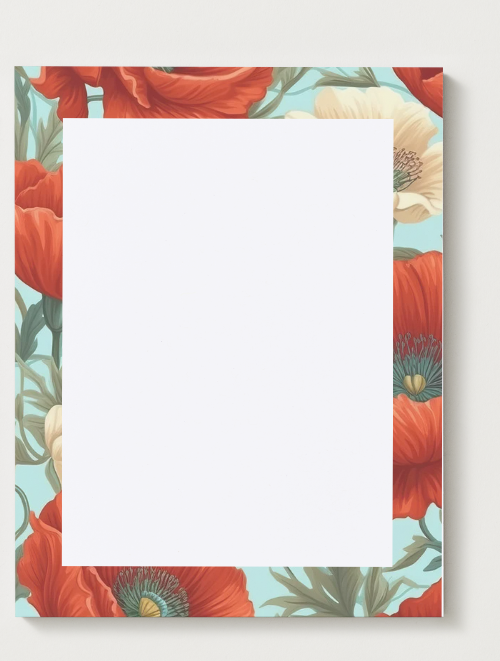 Red Floral Blank Notepad 6" x 7.75"