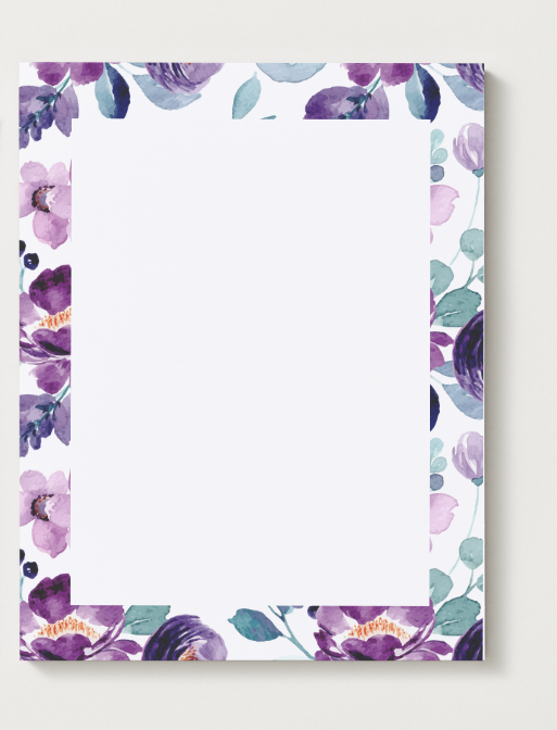 Purple Floral Blank Notepad 6" x 7.75"