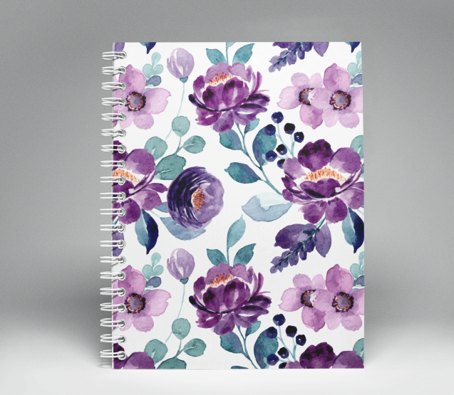 Purple Floral Soft Cover Spiral Notebook 8.5" x 11"