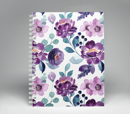 Purple Floral Soft Cover Spiral Notebook 8.5" x 11"