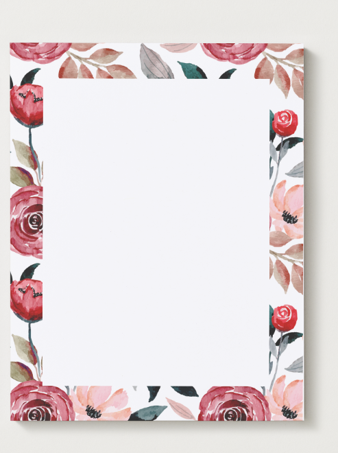 Rose Floral Blank Notepad 6" x 7.75"