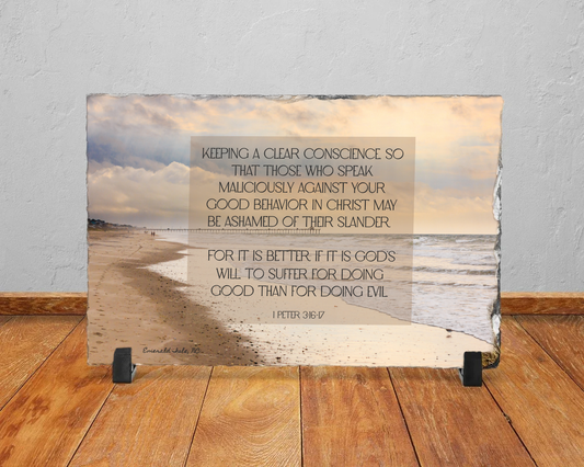 Photo Slate Rock Plaque | Large 7.6" x 11.4" | Handcrafted Stone Scripture & Photo Display