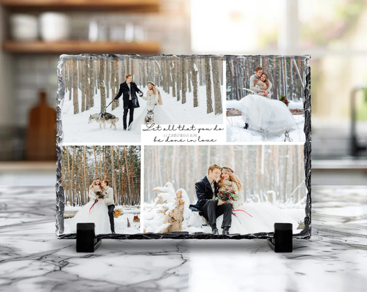 Personalized Wedding Photo Collage Slate Rock Plaque – 1 Corinthians 16:14 Scripture | Large 7.6" x 11.4" | Christian Marriage Keepsake