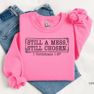 pink t shirt with inspirational writing on white background