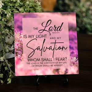 floral inspirational ceramic tile against greenery